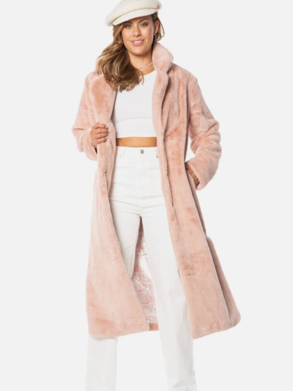 Juicy Couture Teddy Faux Fur Trench Coat Size XS Dusty Pink
